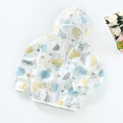 Toddler Boys Girls Cartoon Print Ζακέτα με φερμουάρ με κουκούλα Αντιηλιακή προστασία Ελαφρύ παιδικό παλτό Windbreaker Casual outerwear