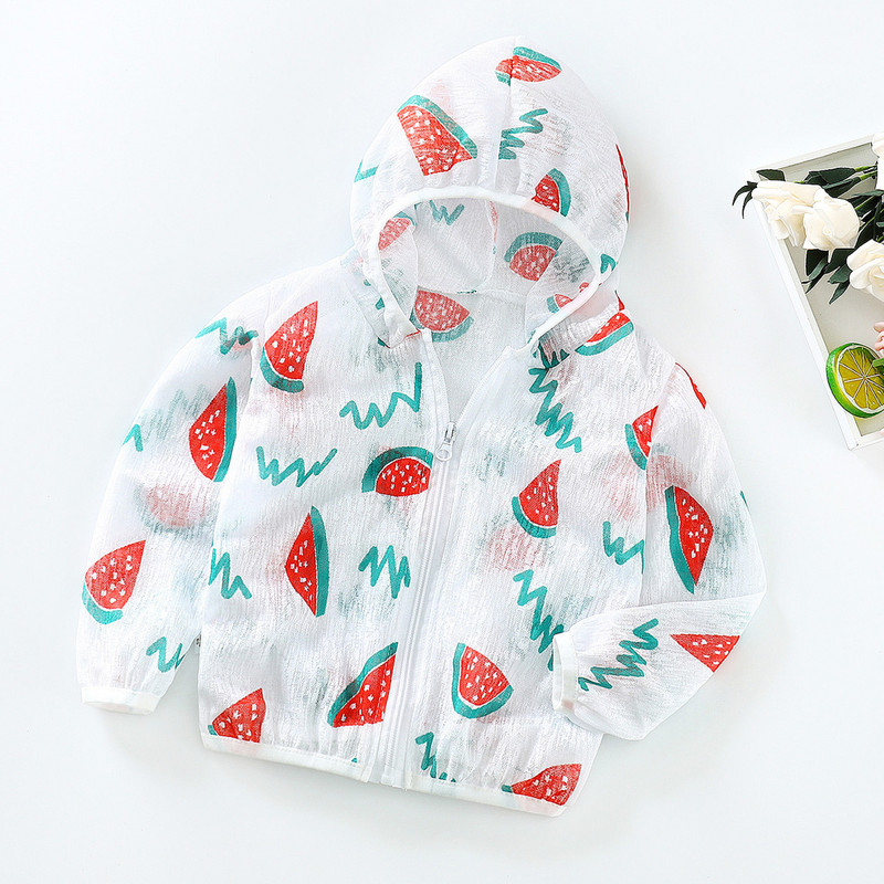 Прохождащи момчета Момичета Яке с цип с анимационен принт С качулка Слънцезащитен тренч Леки детски палта Ветровка Ежедневни връхни дрехи
