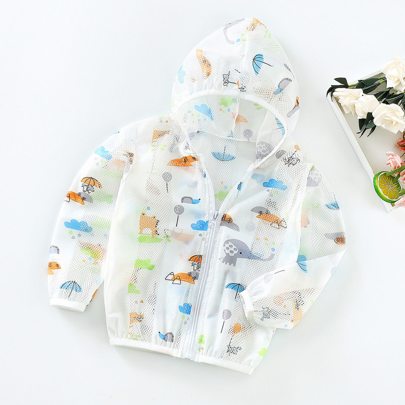 Прохождащи момчета Момичета Яке с цип с анимационен принт С качулка Слънцезащитен тренч Леки детски палта Ветровка Ежедневни връхни дрехи