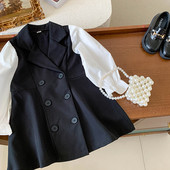 Пролетно есенно палто за момичета Бебешко яке Детско марково връхно облекло Детско модно облекло Плисирани буф ръкави Кръпка с гъсти 2-6 г.