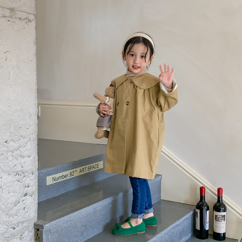 Bērnu mētelis, meitenes vējjaka, 2022. gada rudens un ziemas jauns korejiešu bērnu vējjaka jaka, lelles apkakles mēteļa tērpi