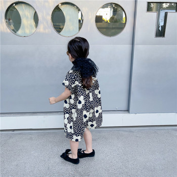 Детски бебешки гащеризони Летни широки къси панталони Черно-бели комбинезон с цветен принт за момиче Ежедневни детски дрехи