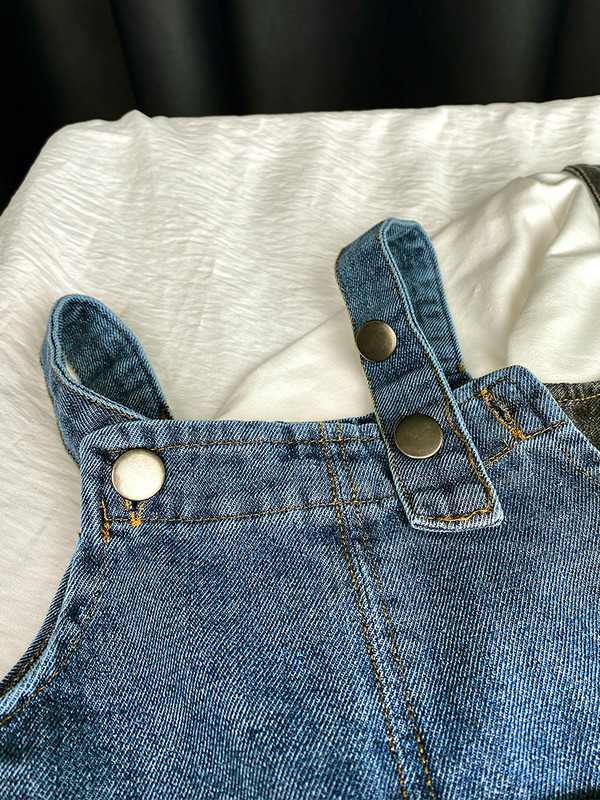 Нов пролетен есенен детски дънков гащеризон за малко дете, джоб със свободни тиранти, дълги панталони, дънки за момче, момиче, модни гащеризони, дрехи