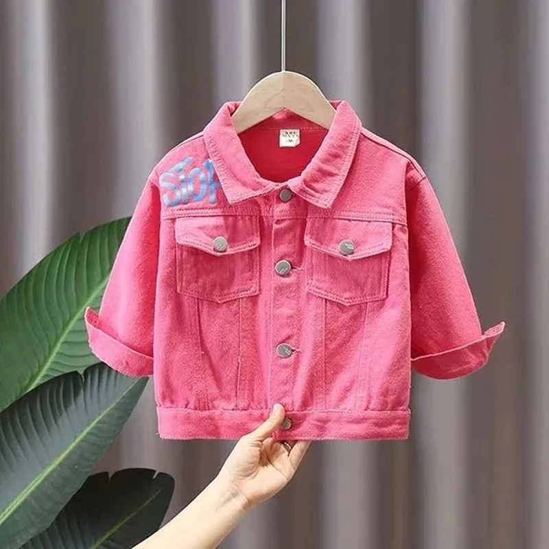 Модно за момичета анимационно дънково яке Пролетно детско палто в корейски стил Бебешко яке за малко дете с дълги ръкави Детско облекло