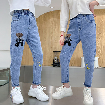 Ursul de desene animate Blugi pentru fete Primavara toamna Imbracaminte pentru copii Pantaloni din denim pentru fete Adolescenti Copii Casual Pantaloni largi 2 4 6 8 10 12 ani