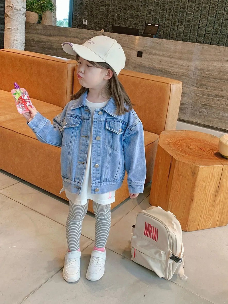 Pavasaris ruduo Džinsinis Mergaičių Striukė Mada Animacinis Filmukas Šypsena Vėjo striukė 2-9 metų vaikams Drabužiai Viršutiniai drabužiai Striukės Paltai