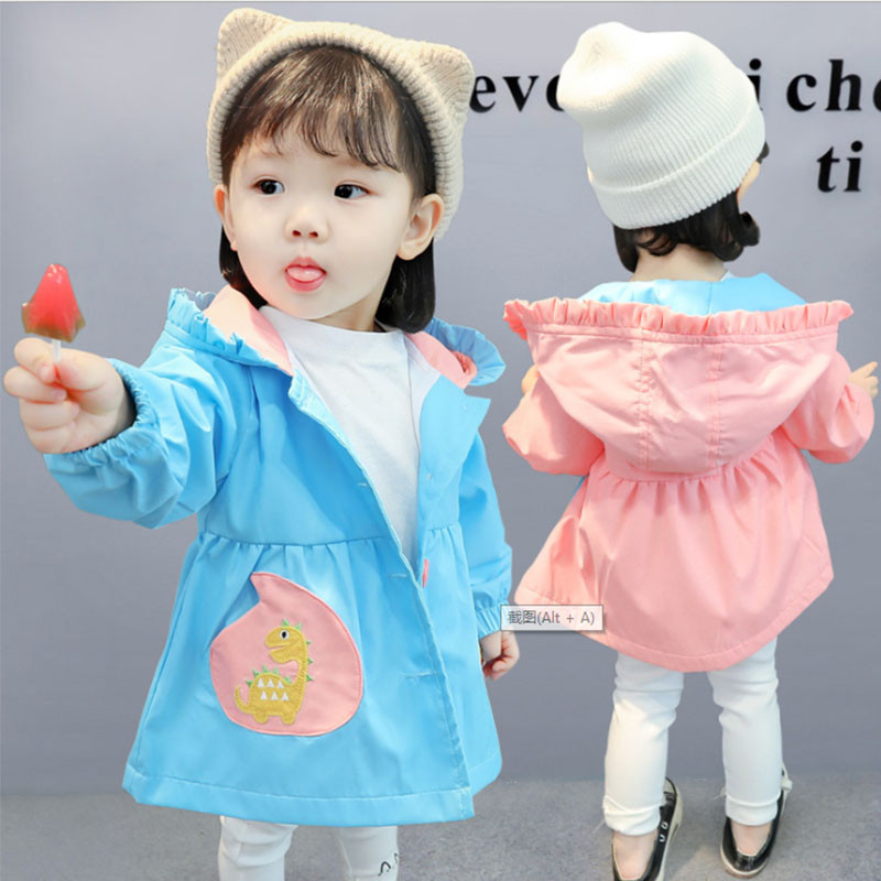 Pavasara bērnu drēbes meitenes jakas karikatūra vējjaka bērniem ar kapuci, izšūta jaka Bērnu bērnu mēteļi apģērbi