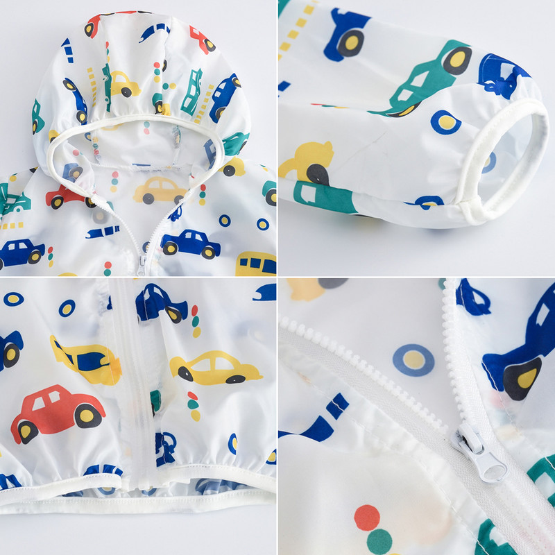 Laste kapuutsiga mantlid poisile tüdrukule suvised päikesekaitseriided hingavad prindiga ülerõivad Kerged vabaaja spordirõivad hoiukotiga