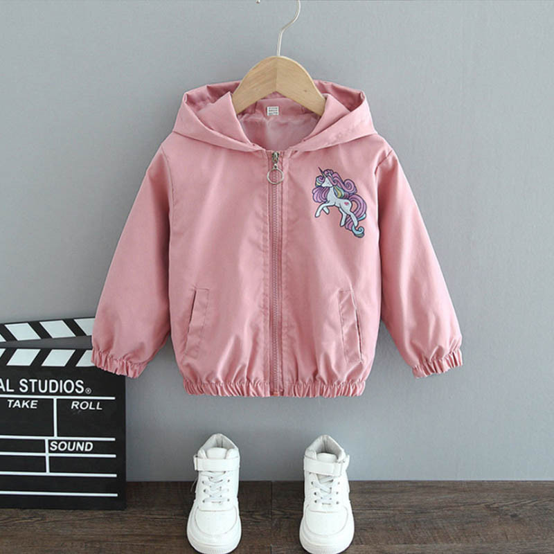 Якета за момичета Unicorn Пролетно водоустойчиво детско яке Ветровка Палто с качулка Ежедневни връхни дрехи за момичета Детски дрехи