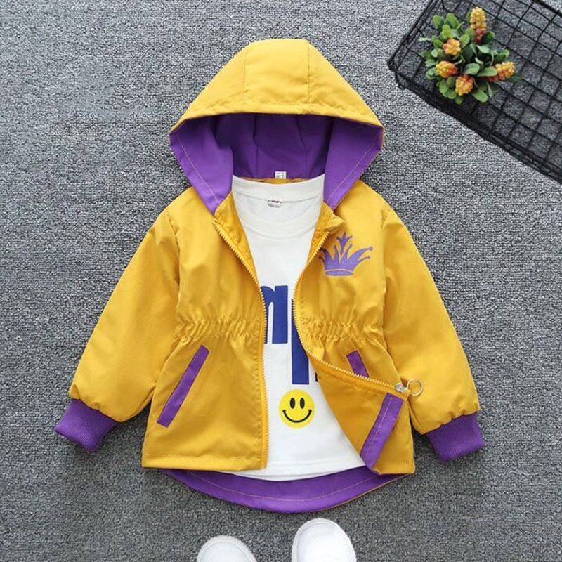 Pavasara rudens meiteņu apģērbs bērniem plāni rāvējslēdzēja mēteļi ar kapuci Modes virsdrēbes bērnu kronis vējjaka mazuļiem meitenes jakas