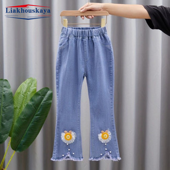 110-160 см дънки панталони деним за деца момичета перли дънки момичета пролет есен деним детски ежедневни дрехи за момичета