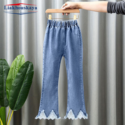 110-160 см дънки панталони деним за деца момичета перли дънки момичета пролет есен деним детски ежедневни дрехи за момичета