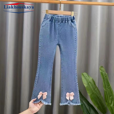 110-160 см дънки панталони деним за деца момичета перли дънки момичета пролет есен деним детски ежедневни дрехи за момичета
