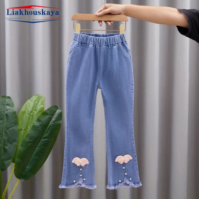 110-160 см дънки панталони деним за деца момичета перли дънки момичета пролет есен деним детски ежедневни дрехи за момичета