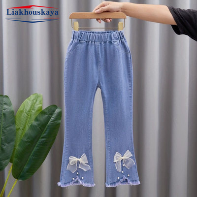 110-160 см дънки панталони деним за деца момичета перли дънки момичета пролет есен деним детски ежедневни дрехи за момичета