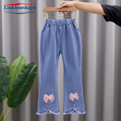 110-160 см дънки панталони деним за деца момичета перли дънки момичета пролет есен деним детски ежедневни дрехи за момичета