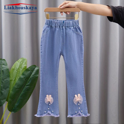 110-160 см дънки панталони деним за деца момичета перли дънки момичета пролет есен деним детски ежедневни дрехи за момичета
