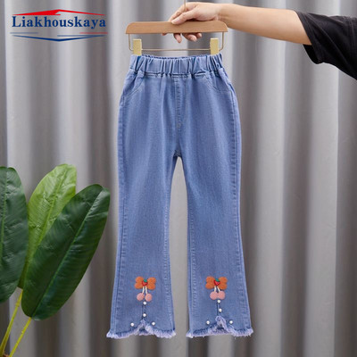 110-160 см дънки панталони деним за деца момичета перли дънки момичета пролет есен деним детски ежедневни дрехи за момичета