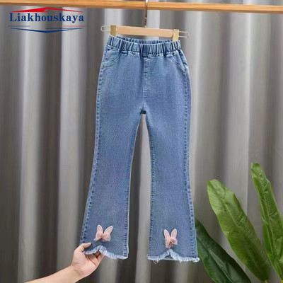 110-160 см дънки панталони деним за деца момичета перли дънки момичета пролет есен деним детски ежедневни дрехи за момичета