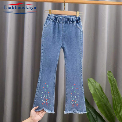 110-160 см дънки панталони деним за деца момичета перли дънки момичета пролет есен деним детски ежедневни дрехи за момичета