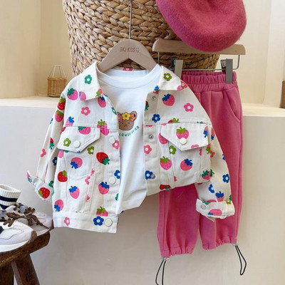 Дънково яке с принт за момчета и момичета 2023 Есенно ново корейско издание Детско яке Удобно ежедневно горнище Минималистичен стил