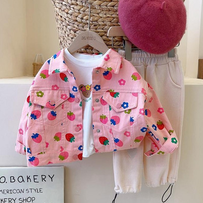 Дънково яке с принт за момчета и момичета 2023 Есенно ново корейско издание Детско яке Удобно ежедневно горнище Минималистичен стил