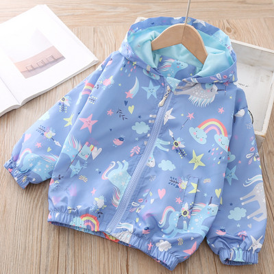Παιδικό φθινοπωρινό παλτό 2023 Baby girl Rainbow Unicorn Μπουφάν για νήπια κοριτσίστικα Ρούχα λουλουδιών Sailboat με στάμπα Χαριτωμένα ρούχα