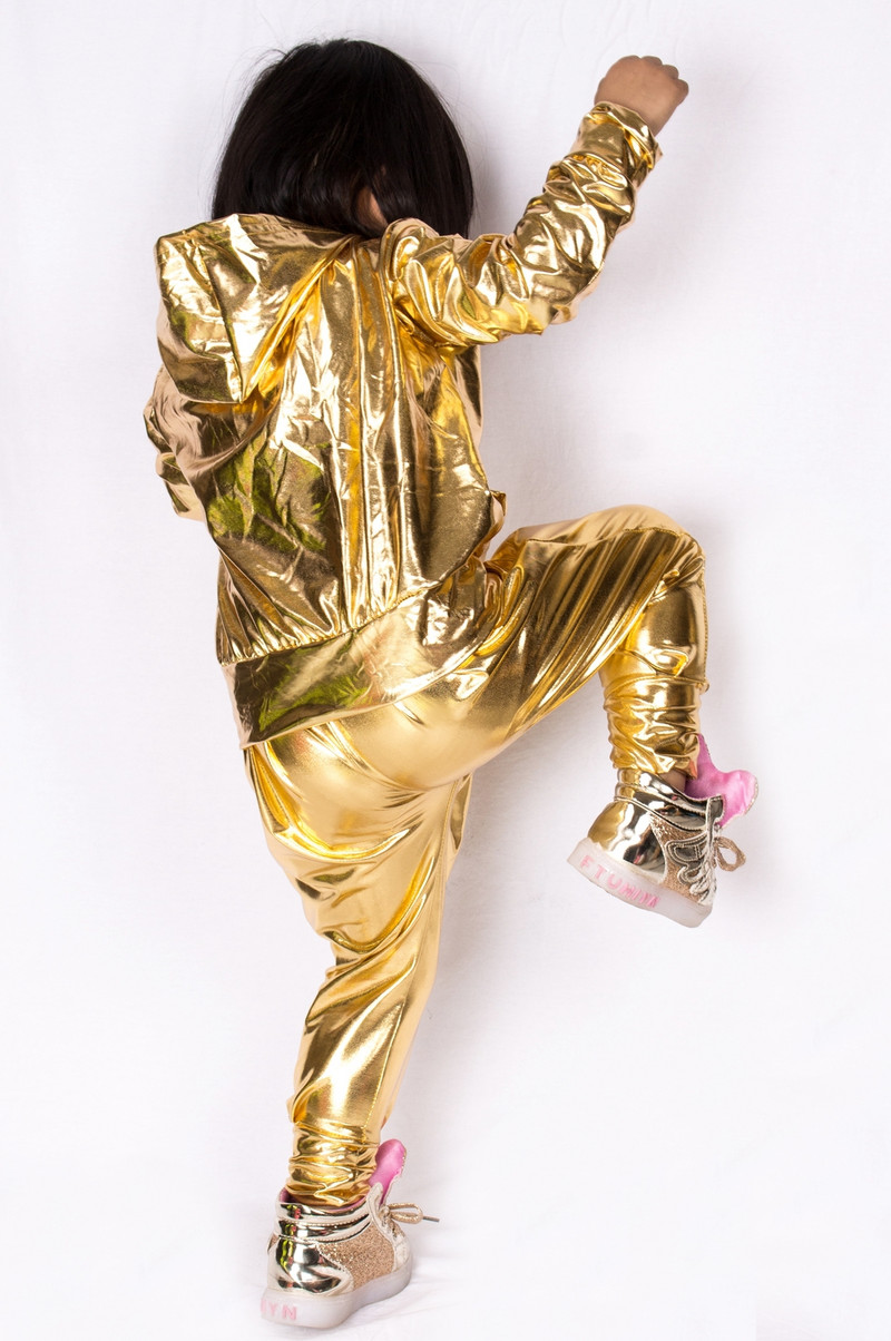 Proljeće Jesen Dječja zlatna bomber jakna Odjeća za nastup na pozornici Paillette feminina casaco Hip Hop plesni kaput