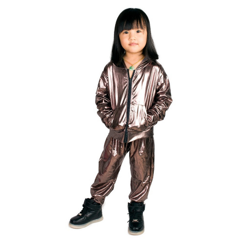 Heroprose Fashion Spring Autumn Kid Bomber Jacket Stage Performance Wear Paillette Feminina Casaco Tin-grey Hip Hop Dance Coat