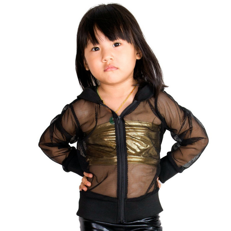 Nova dječja mrežasta jakna proljeće ljeto Crna gornja odjeća Rebrasta odjeća za nastupe Feminina Casaco Ležerna široka plesna jakna za hip hop