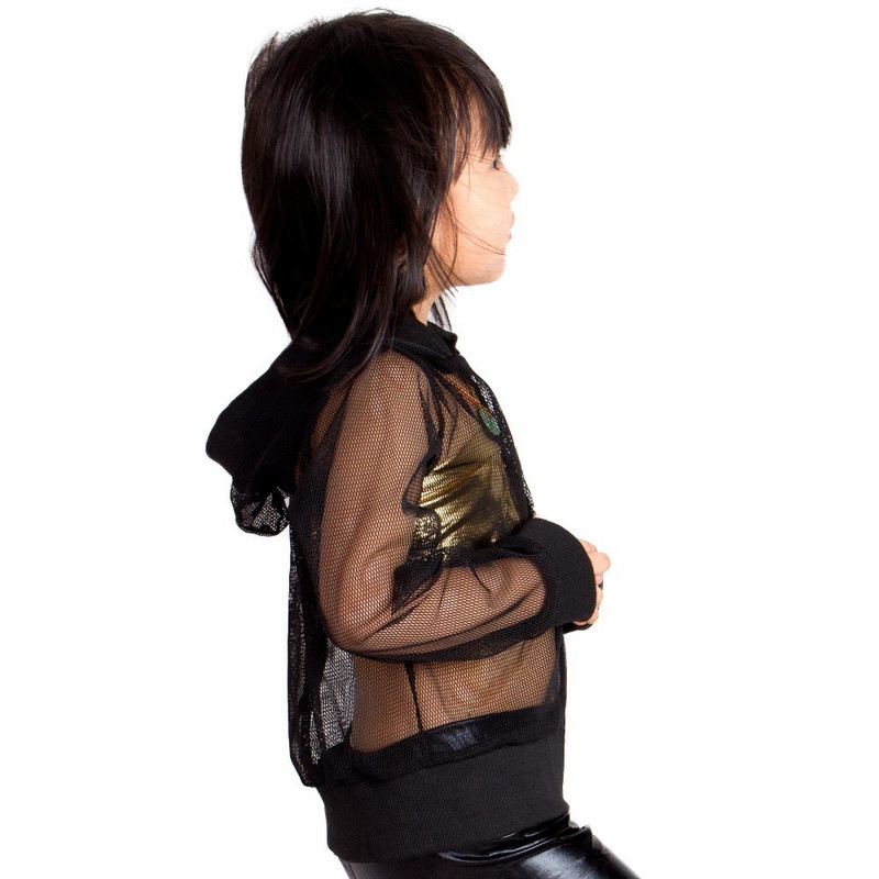 Nova dječja mrežasta jakna proljeće ljeto Crna gornja odjeća Rebrasta odjeća za nastupe Feminina Casaco Ležerna široka plesna jakna za hip hop