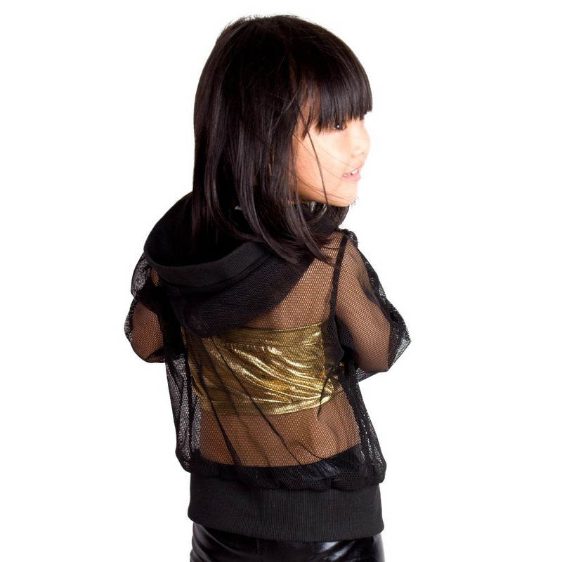Nova dječja mrežasta jakna proljeće ljeto Crna gornja odjeća Rebrasta odjeća za nastupe Feminina Casaco Ležerna široka plesna jakna za hip hop