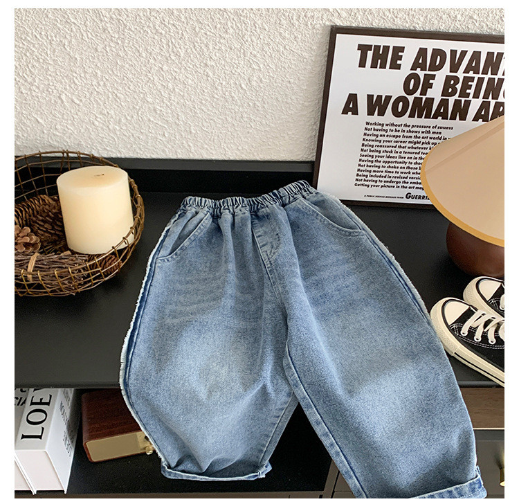 Есенни детски панталони за 2023 г., дънкови панталони за момичета, момичета, модни широки прави дънки