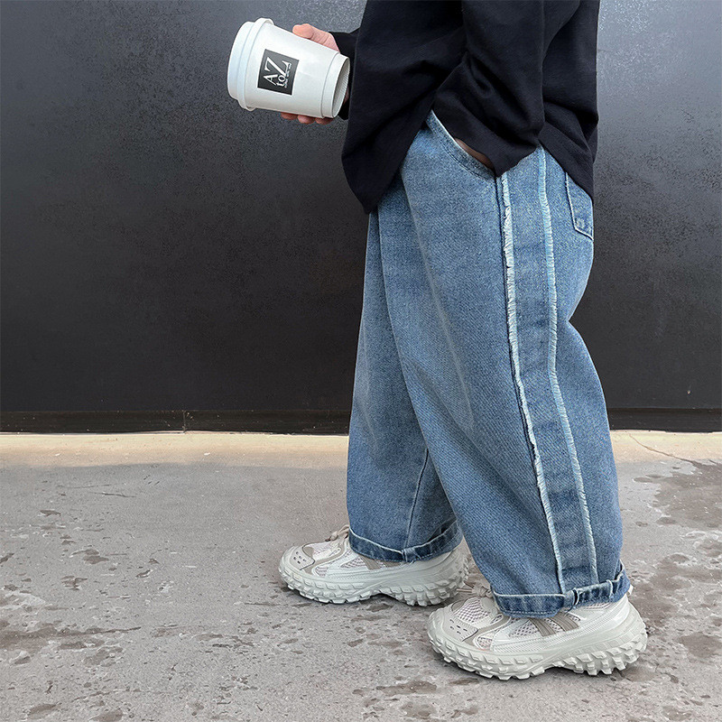 Есенни детски панталони за 2023 г., дънкови панталони за момичета, момичета, модни широки прави дънки