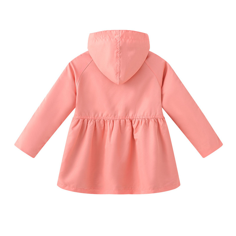 Нов есенно-зимен тренчкот за момичета с едноцветни копчета и качулка Ежедневно палто с дълги ръкави Детски класически тренчкот