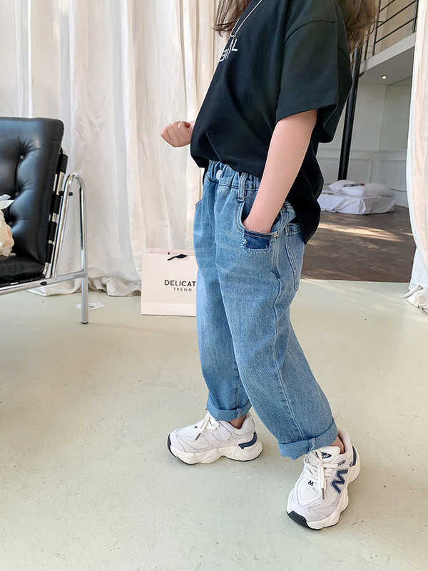 deer jonmi 2023 Нови пролетни унисекс детски ежедневни дънки в корейски стил с анимационни апликации Детски дънкови панталони Haren