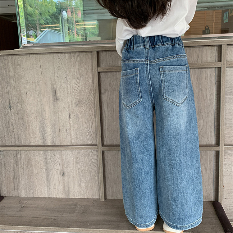 deer jonmi 2023 Есенни детски широки дънки Корейски стил Бебешки момичета Ежедневни дънкови панталони Детски прави панталони