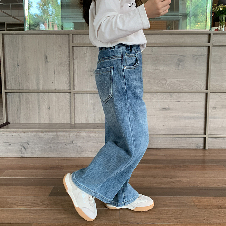 deer jonmi 2023 Есенни детски широки дънки Корейски стил Бебешки момичета Ежедневни дънкови панталони Детски прави панталони