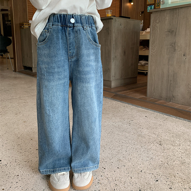 deer jonmi 2023 Есенни детски широки дънки Корейски стил Бебешки момичета Ежедневни дънкови панталони Детски прави панталони