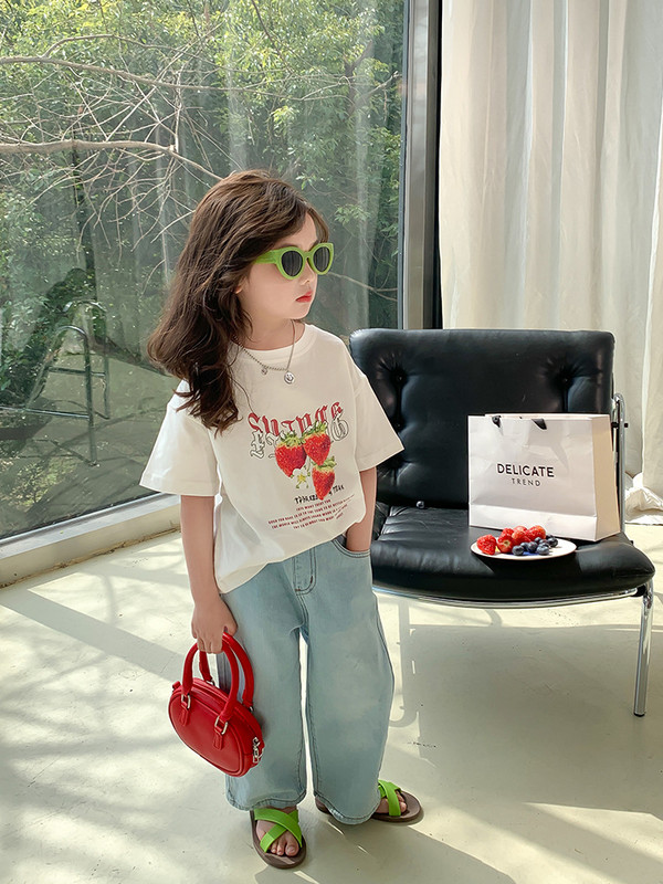 deer jonmi 2023 Нови пролетни и летни детски широки прави дънки Корейски стил Меки ежедневни унисекс детски дънкови панталони