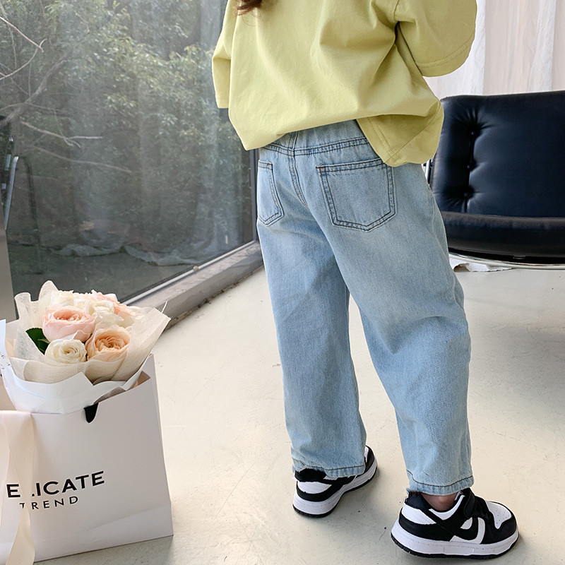 deer jonmi 2023 Нови пролетни и летни детски широки прави дънки Корейски стил Меки ежедневни унисекс детски дънкови панталони