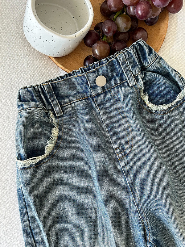 deer jonmi 2023 Есенни широки дънки за бебета и момичета Корейски стил Детски свободни прави панталони Детски дънкови панталони