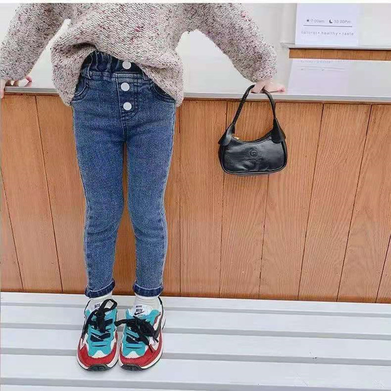 Дънки за момичета Есен Нов стил Средни и малки деца Чуждестранни детски бебешки пролетни и есенни тънки панталони