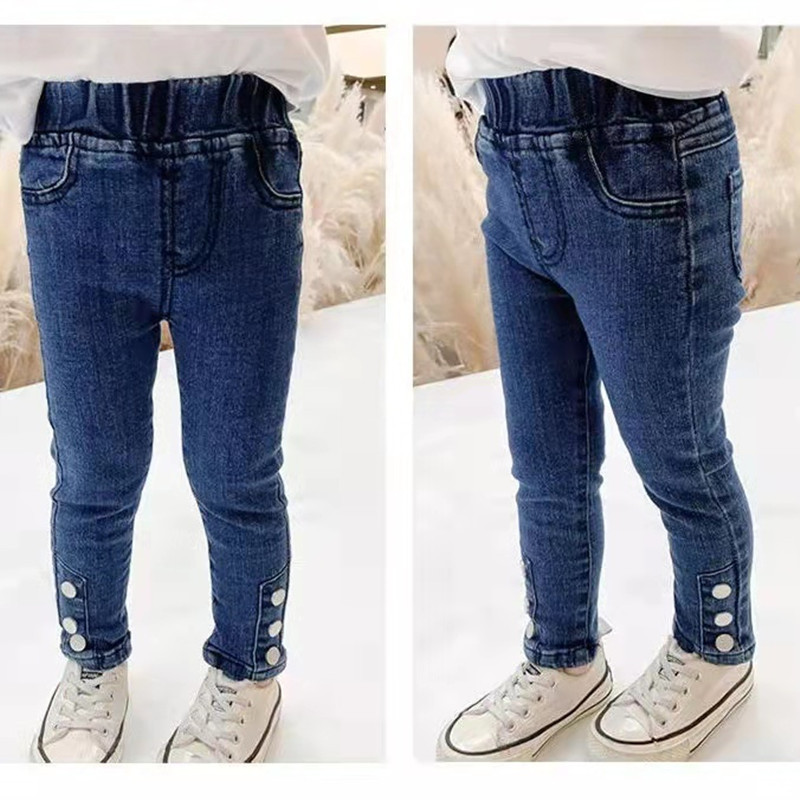 Дънки за момичета Есен Нов стил Средни и малки деца Чуждестранни детски бебешки пролетни и есенни тънки панталони