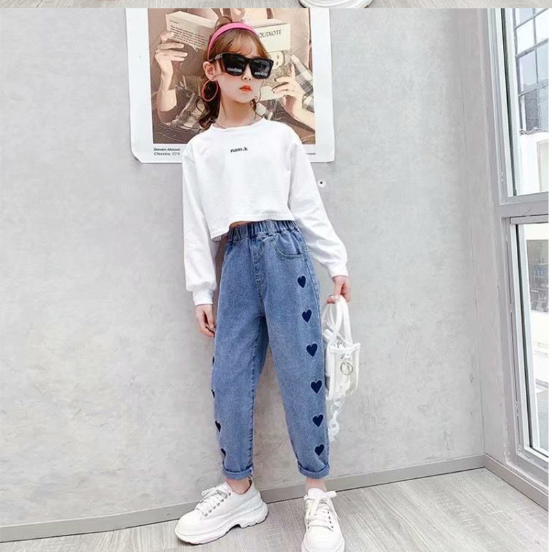 Ново пролетно есенно лятно детско облекло Ежедневни дънкови панталони, детско облекло Бебешки дънкови панталони за момичета Дънки за момичета 3-12 години