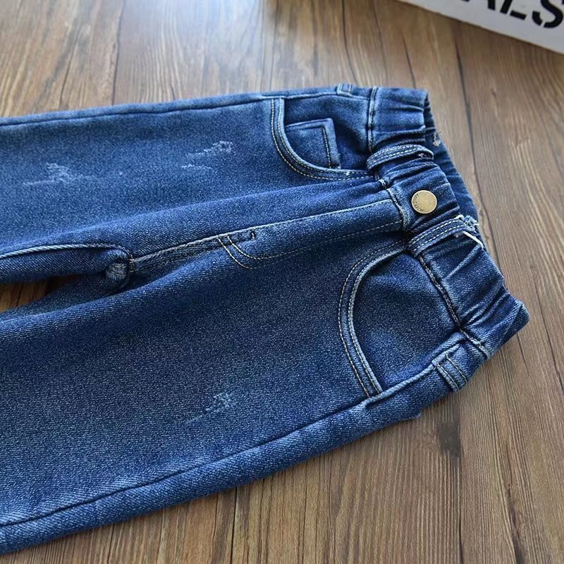 Зимни дънки за момичета, момчета, удебелени топли едноцветни връхни дрехи 2021 г. Нови детски дънки, дънкови панталони 12M-6T