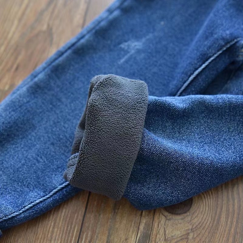 Зимни дънки за момичета, момчета, удебелени топли едноцветни връхни дрехи 2021 г. Нови детски дънки, дънкови панталони 12M-6T