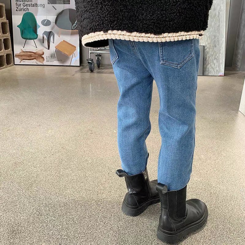 Зимни широки дънки за момиченце Детски момчета Дънкови панталони Детски горни дрехи Дълги панталони Вълнено облекло за момиче Есен Пролет