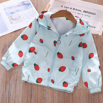 New Arrival Girl Strawberry Jacket Μακρυμάνικο Baby Girl Coat Cartoon Ροζ Μπλε Παιδικά Ρούχα για 2-7 χρονών