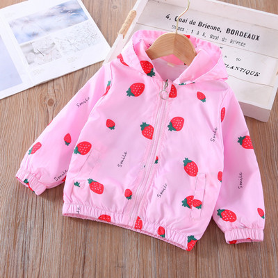 New Arrival Girl Strawberry Jacket Μακρυμάνικο Baby Girl Coat Cartoon Ροζ Μπλε Παιδικά Ρούχα για 2-7 χρονών